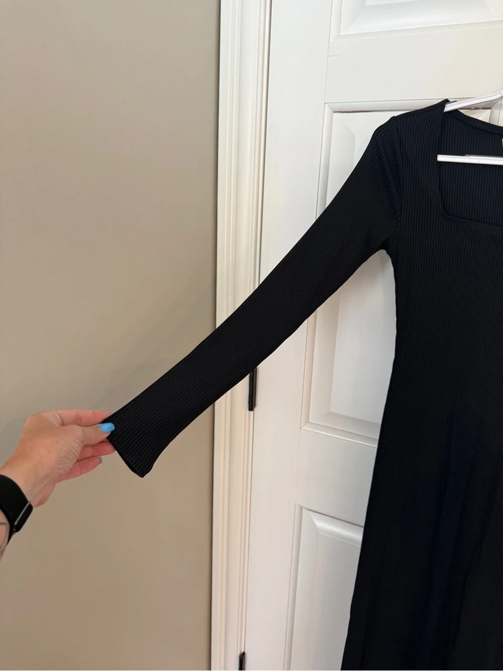 Abercrombie & Fitch Black Ribbed Long-Sleeve Square Neck Maxi 25579
